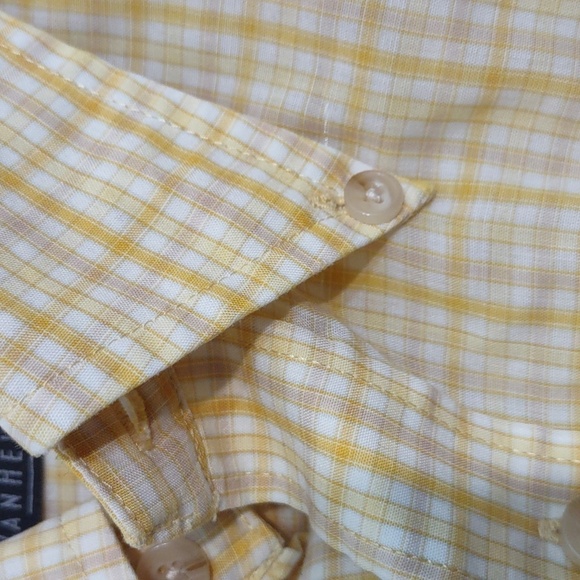 USED VAN HEUSEN BUTTON DOWN YELLOW CHECKERED SHIRT SHORT SLEEVE L 16-16 1/2 - Picture 5 of 12